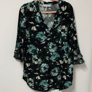 Kasper Women's Top - Black and Green Floral size 1X